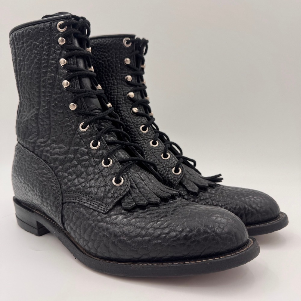VTG 80s/90s Justin 522 Bullhide Kiltie Lacer Leather Boots Men 8D/Women 9.5